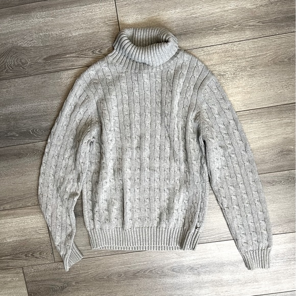 Tommy Hilfiger Sweaters - Grey Cable Knit Tommy Hilfiger Turtle Neck Knit Sweater Size XL